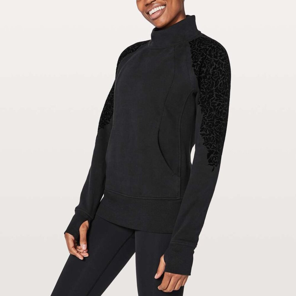 Lululemon Floral Flock Pullover, Black, Size 6